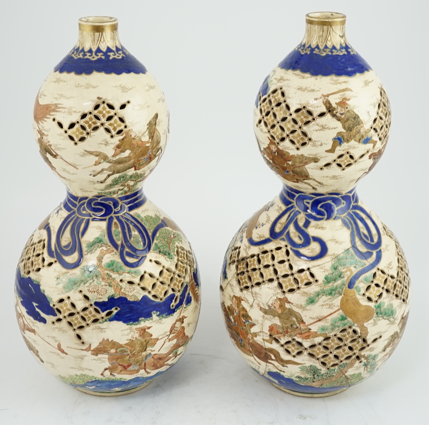 A pair of unusual Satsuma reticulated double-walled vases, 19th century